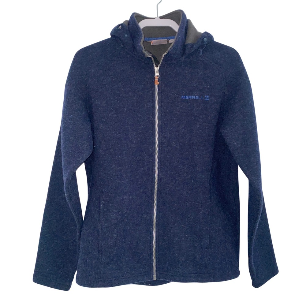 Merrell Women's Small P Dark Blue Wool Blend Fleece Lined Hooded Full Zip Jacket